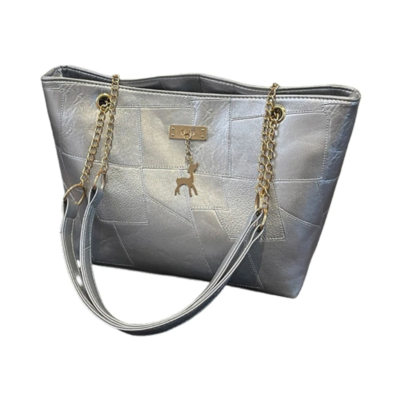 Crossbodytas met grote capaciteit voor dames, PU-leer, metalen hanger, schoudertas, verstelbare kettingriem, onderarmhandtas