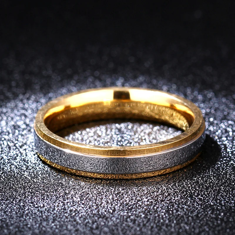 4/6MM Women\'s Wedding Ring Double Color Gold Silver Stainless Steel Customized Male and Female Name Date Wedding Ring Jewelry