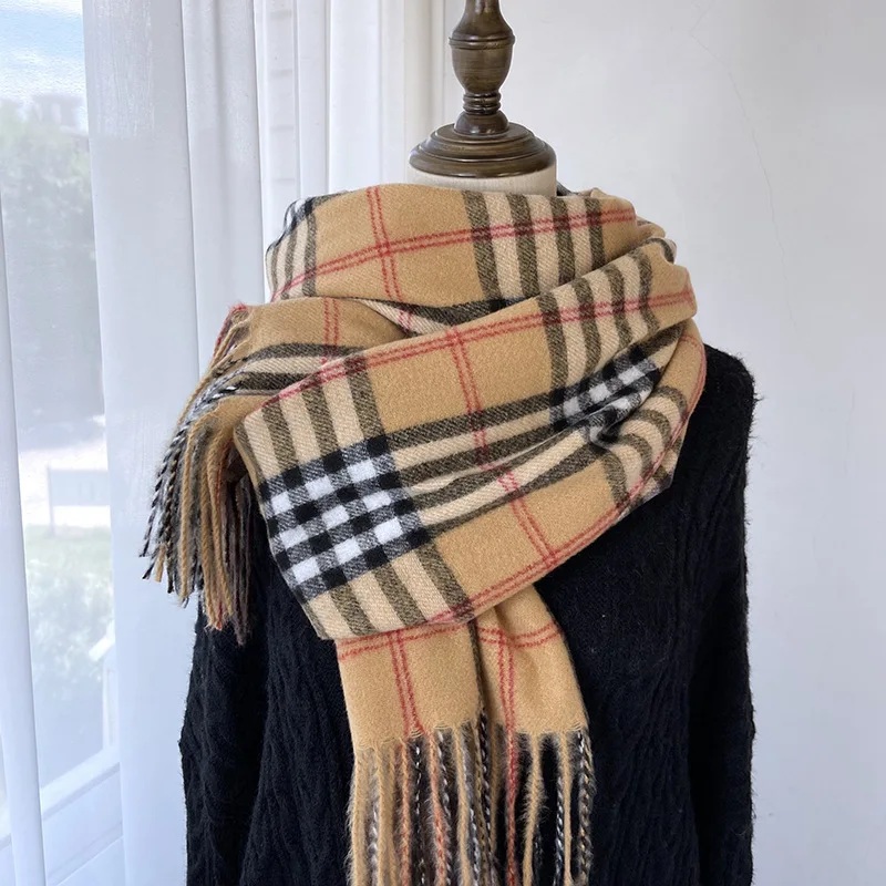 Fashion Plaid Cashmere Scarf Tassel Shawl Man Women Stripe Pashmina Keep Warm Winter Scarf Outdoor High Quality Neck Cover Scarf