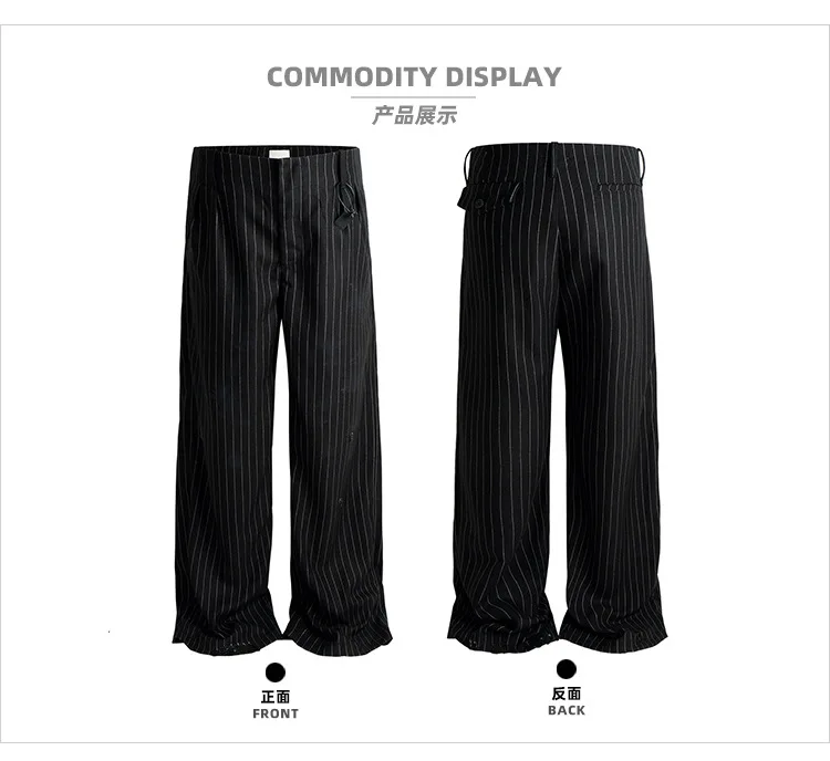 MIJKO Stripe Printed Spliced Suit Trousers Men and Women Casual Straight Pants 2025 New