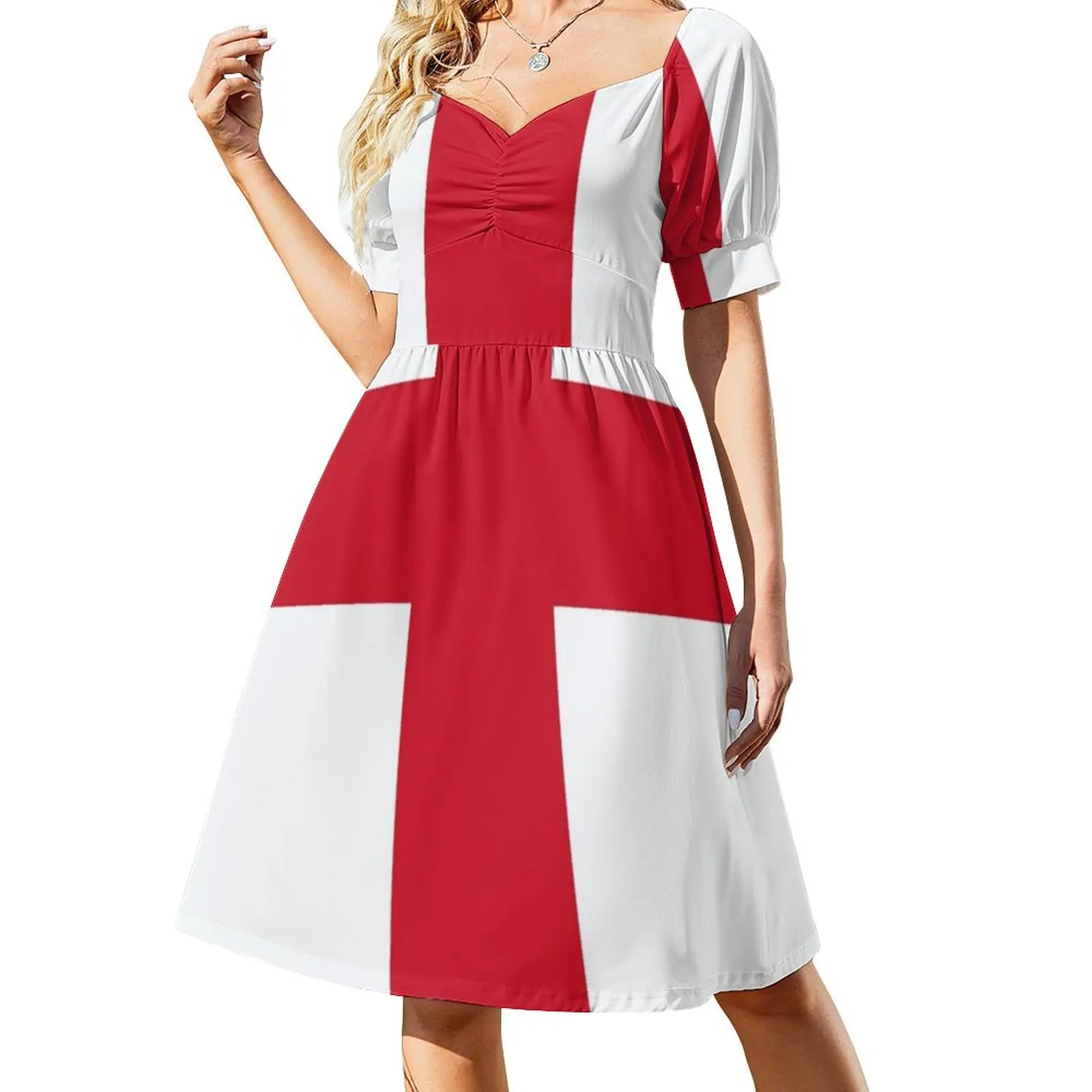 Flag of England - St George's Cross - Football Sport Team Sticker T-Shirt Bedspread Short Sleeved Dress Woman fashion Dress