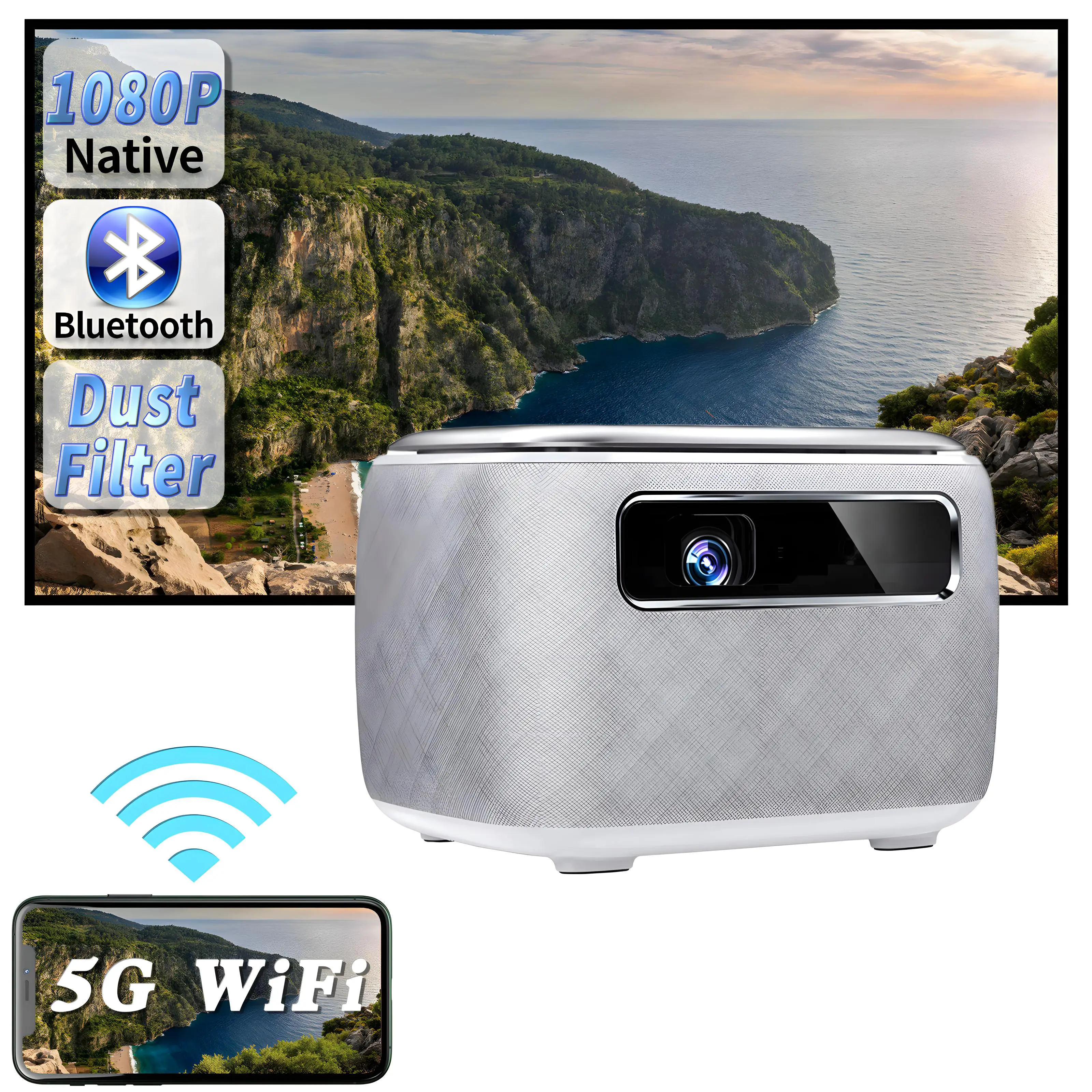 Smart DLP 4K Android Projector With 600ANSI 1920*1080p Resolution Short Throw 2+32GB For Office & Education V8-GTV Model