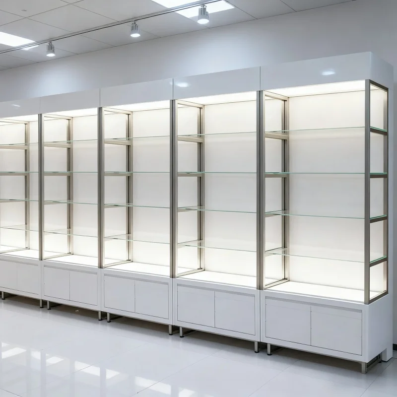 custom.Custom Skincare Face Store Furniture Wooden Perfume Shop Wall Cabinet Led Light Glass Makeup Cosmetics Display Shel