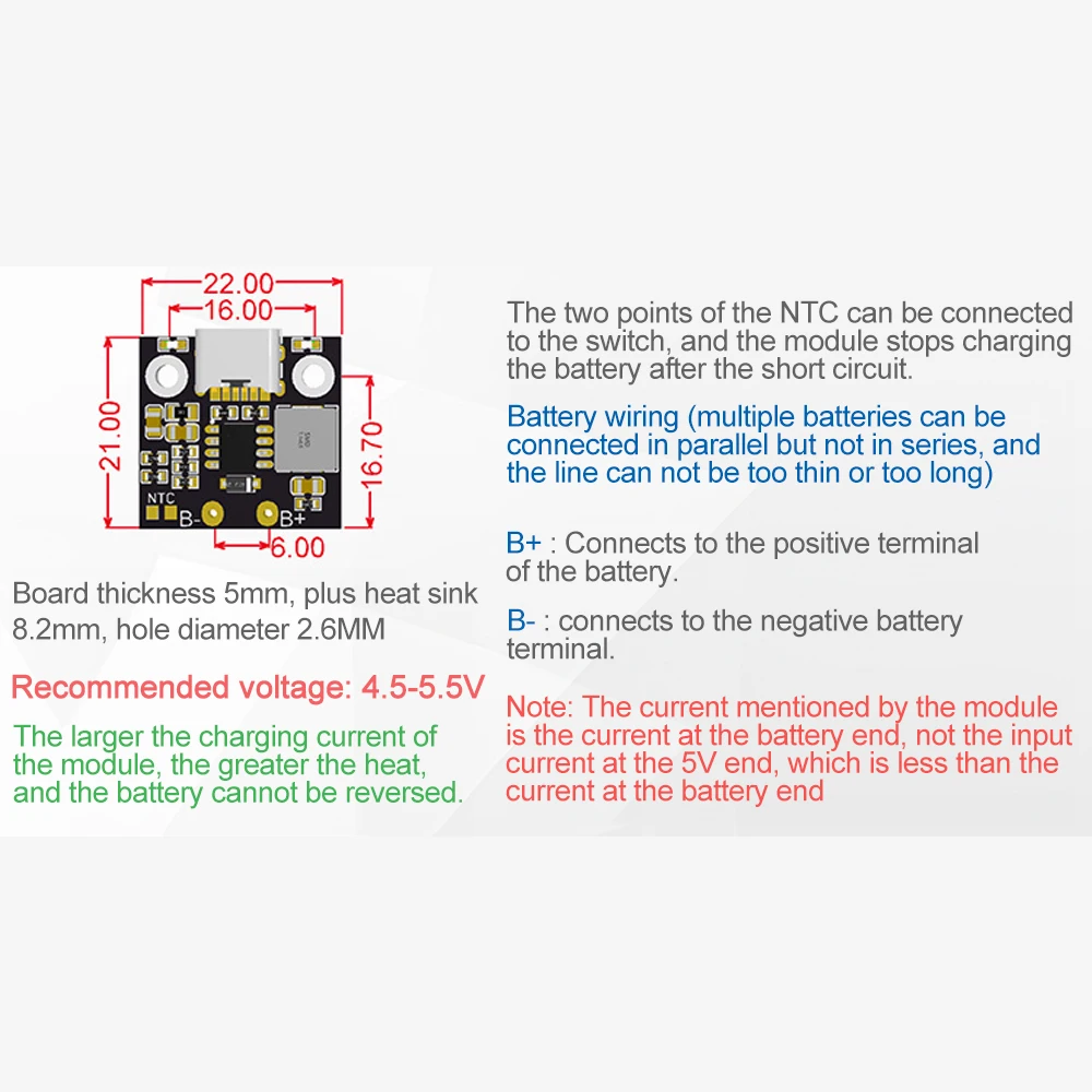 1S Lithium ion Battery Charging Module 5V Power Supply Maximum 2.8A/3.6A Charging Protection Board With Charging Indicator Light