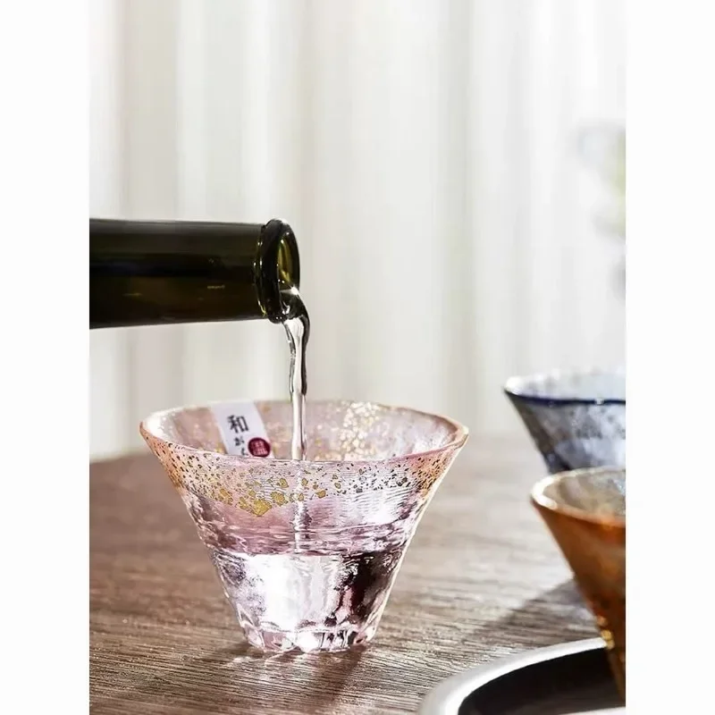 

Japanese Sake Cup Fuji Mountain Lucky Cherry Blossom Cup Handmade Gold Foil Glass Cups Tea Cup Household Gold Foil Small Cups