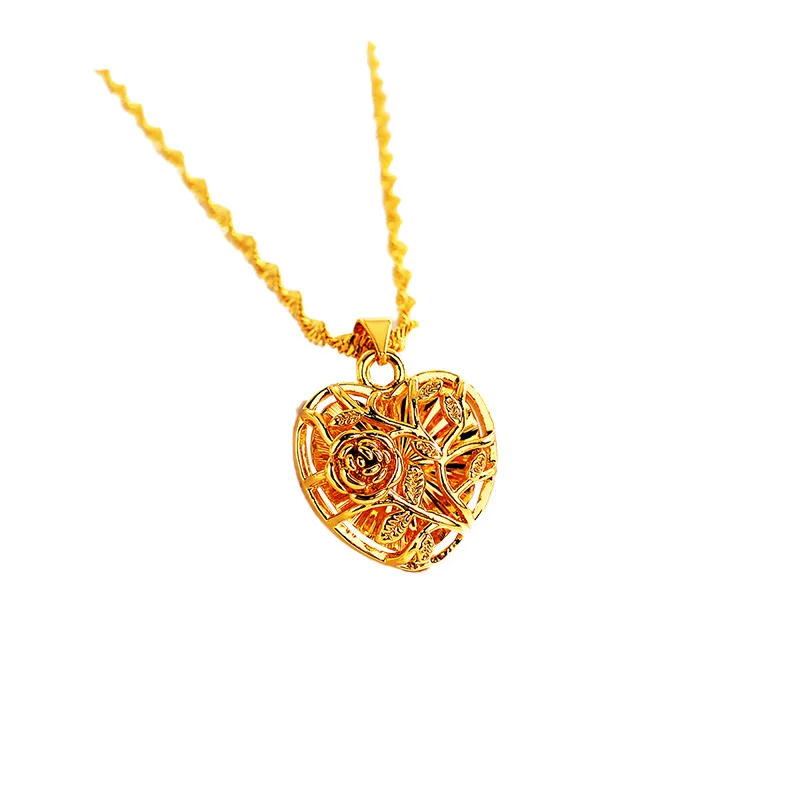 AU999 Gold Rose Flower Pendant Womens Clavicle Chain 24K Pure Gold Necklace Temperament Light Luxury Elegant Necklace