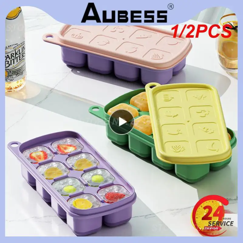 Accesorios de cocina para Bar, caja de hielo reutilizable con tapa, rejilla de hielo, silicona de grado alimenticio, fácil de caer, para verano, 1/2 piezas