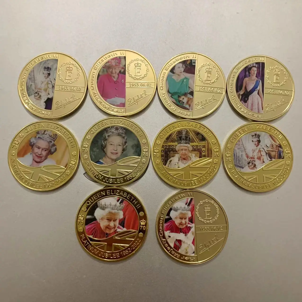 Queen of Elizabeth II Coin Set 2022 Gold Plated Challenge Commemorative Coins for Collection England Souvenir Gift Euro Eu Craft