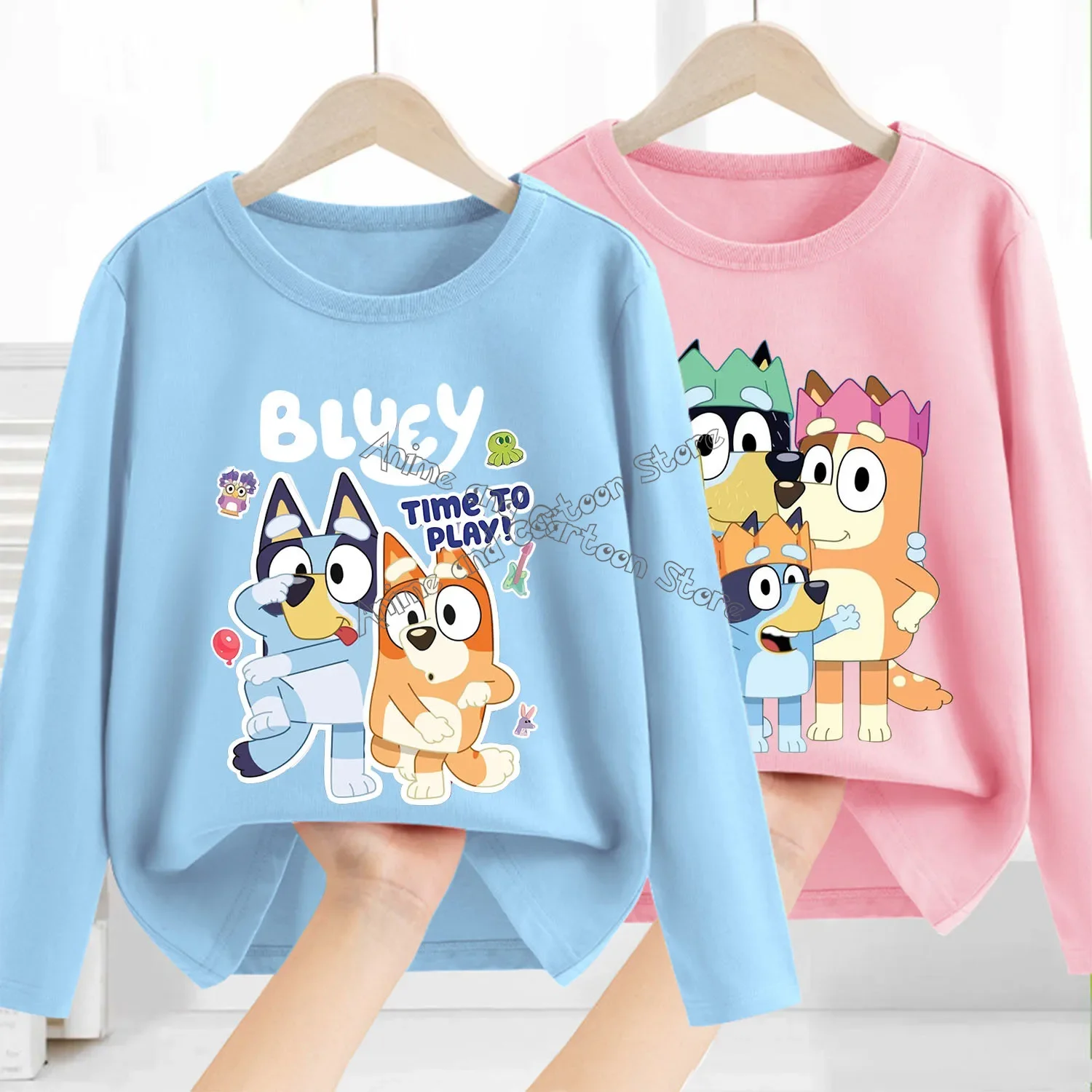 Blueys Bingo Long Sleeve for Children Cute Cartoon Anime Clothing Casual Caftan Fashion Kids Clothes New Round Neck Blouse Gift