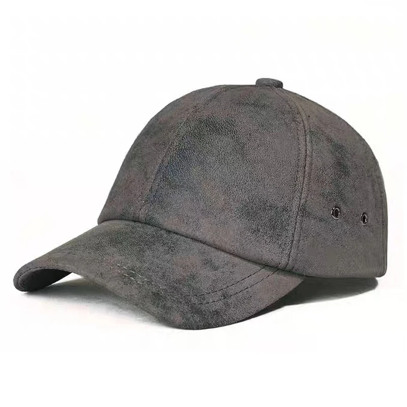 Retro Men Frosted Suede Real Leather Baseball Caps Sheepskin Men Youth Duck Tongue Dad Hats Bombe Adjustable