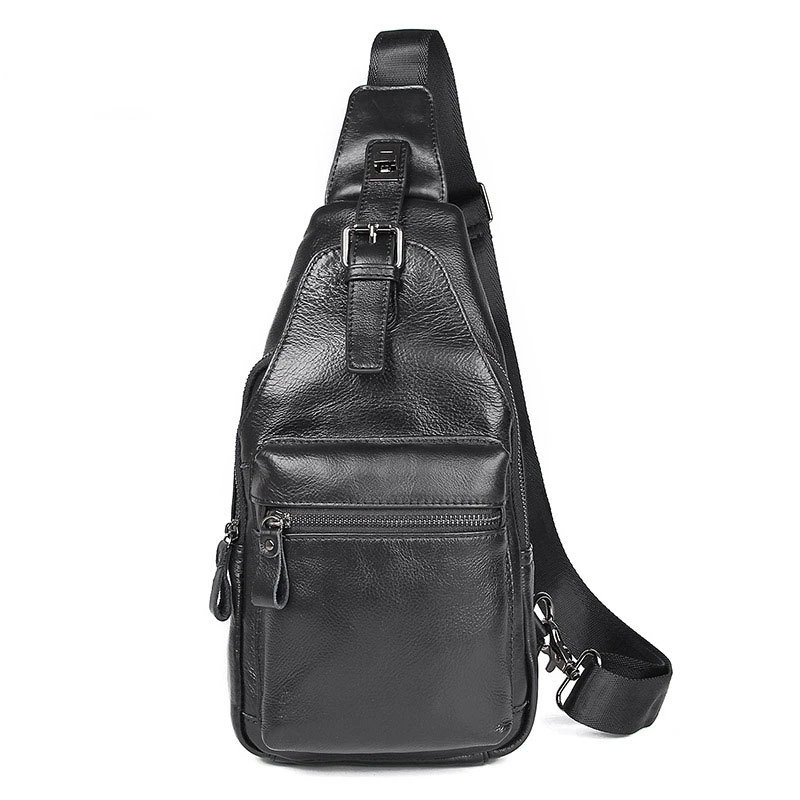 

Summer New Arrivals Men Chest Bag Genuine Leather Soft Cowhide Leather Chest Pack Crossbody Male Bags Black Coffee Sling Bag