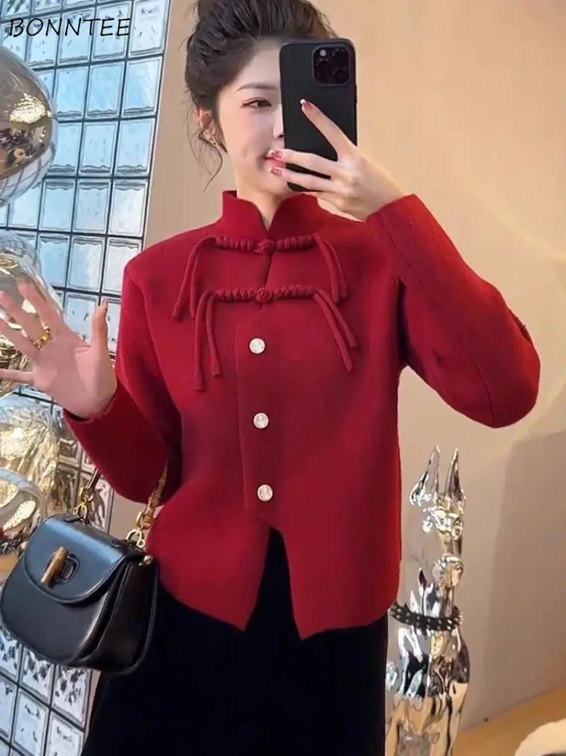 

Cardigan for Women New Chinese Style Fashionable Female Clothes All-match Elegant Daily Stand-collar Date Outwear Autumn Classic