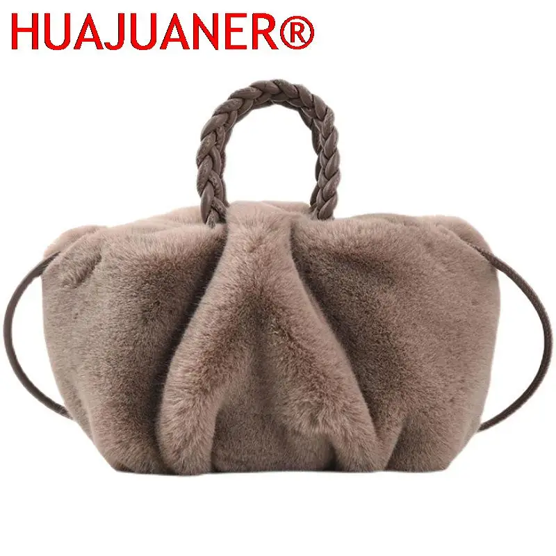 

2023 New Women's Winter Trend Designer Luxury Handbag Fluffy Tote Bags Woven Carry Handle Small Mini Crossbody Bags pleated bag