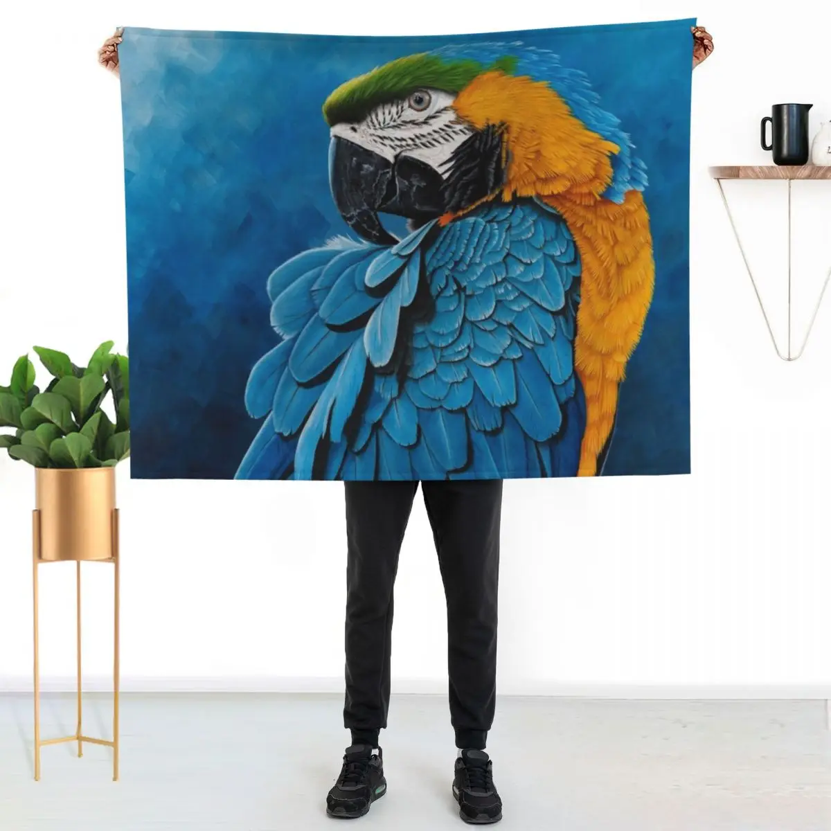 Blue and gold Macaw portrait Throw Blanket Sofas Soft Big for sofa Single for babies Luxury Thicken Blankets