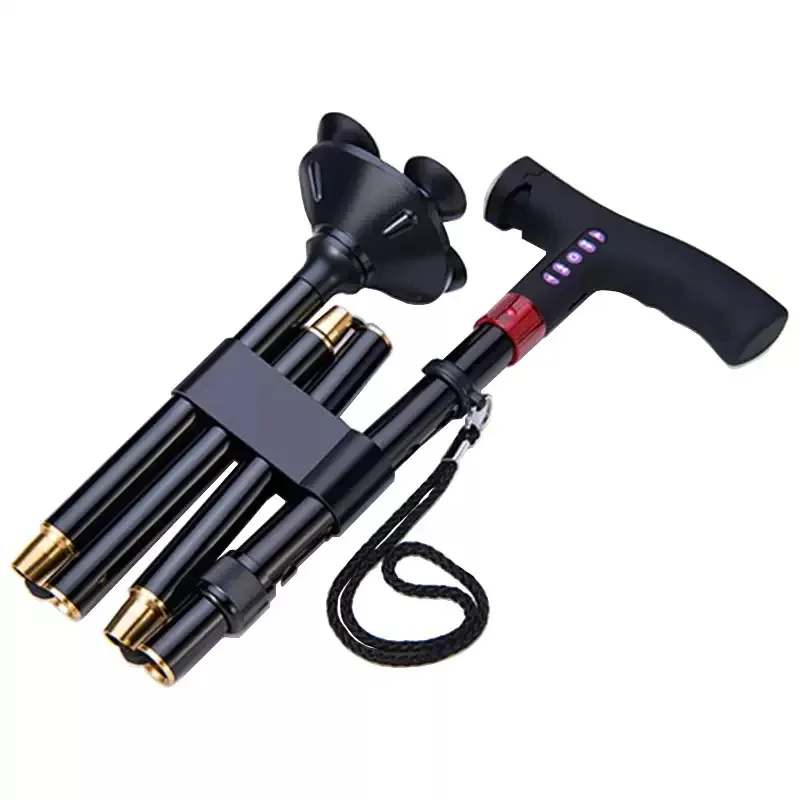 Smart Adjustable Elderly Walking Cane with LED Light FM Radio MP3 Player Multifunctional Fall Alarm - Safety Walking Stick