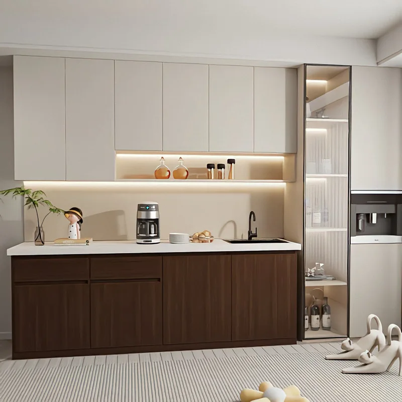Office tea cabinet company wash basin kitchen cabinet solid wood dining side cabinet water bar counter thickened quartz stone co
