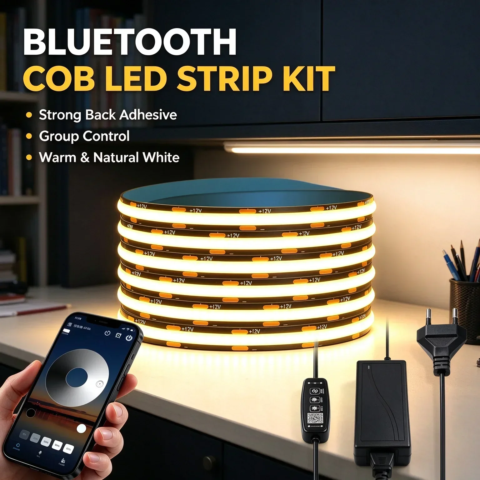 fita-de-led-cob-pcb-preta-para-eua-reino-unido-e-ue-com-app-bluetooth-e-controle-remoto-dc12v-dimerizavel-autoadesiva-cortavel-para-sala-de-estar