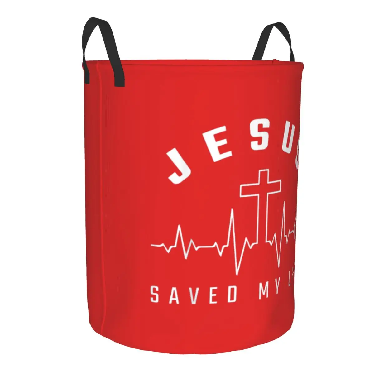 Jesus Saved My Life Laundry Basket Collapsible Christian Religious Faith Clothes Hamper for Nursery Kids Toys Storage Bag