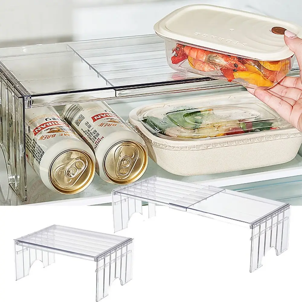 

Detachable Extendable Refrigerator Shelf Stackable Adjustable Height Transparent Desktop Stand 2-Level Height Easy Assembly
