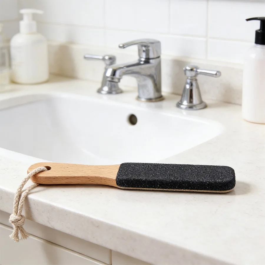 Lima de pie de madera con piedra pómez de doble cara | Herramienta para Eliminar Callosidades y Piel Muerta para Pedicura en Casa | Cuidado de Pies Suaves y Delicados