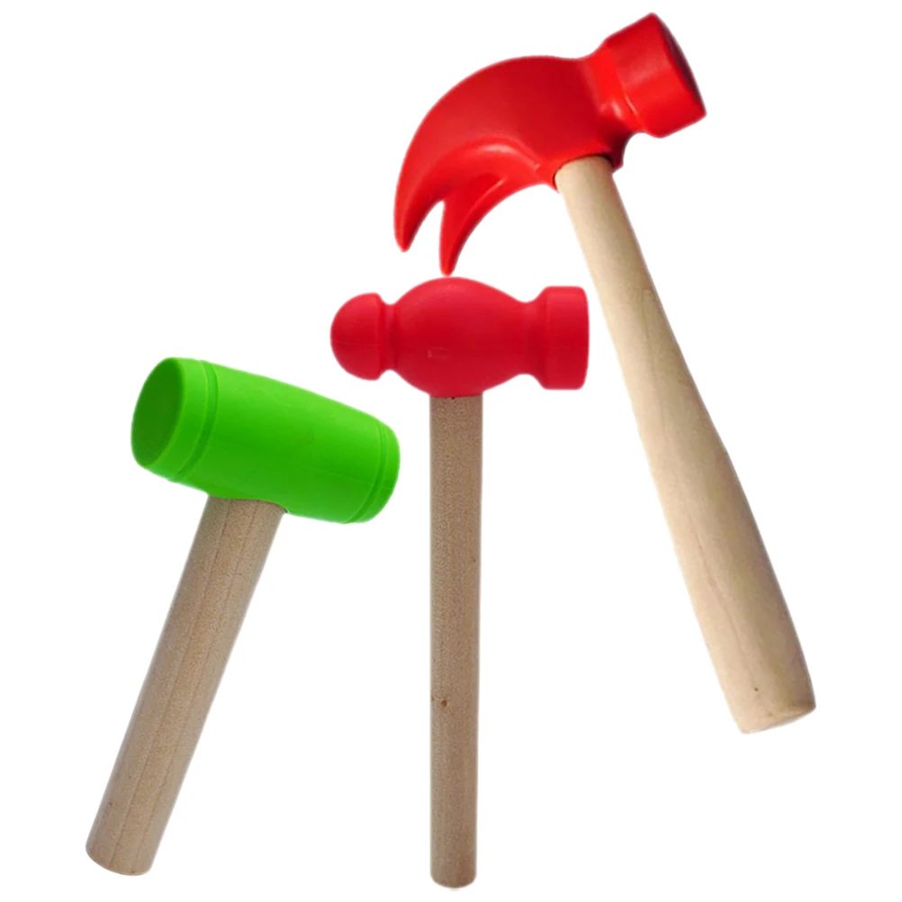 

3 Pcs Small Wooden Hammer Toys Bright pretend Play Toy Set Children DIY hammer toys mallet toys small