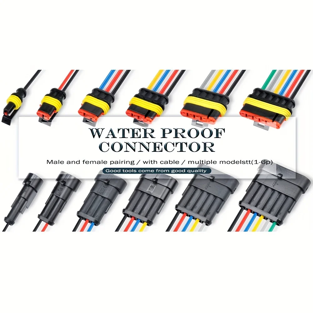 5set AMP 1P 2P 3P 4P 5P 6P Way Waterproof Electrical Auto Connector Male Female Plug with Wire Cable harness for Car Motorcycle