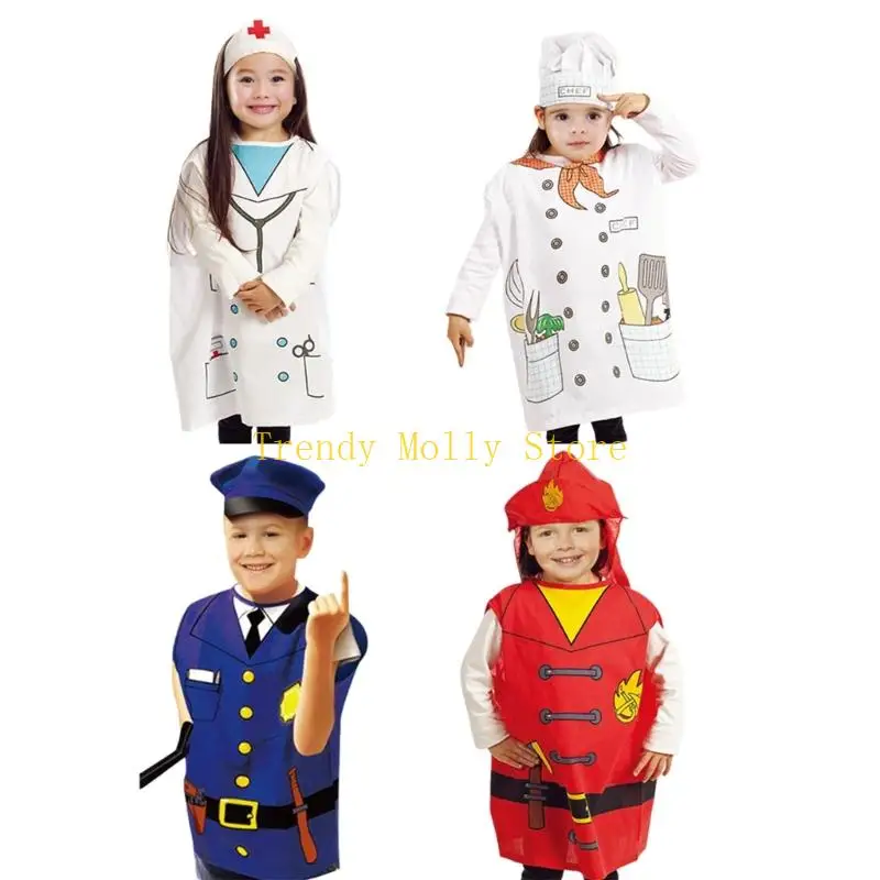 

N5KB Детская одежда для ролевых игр с несколькими персонажами, комплект костюмов пожарного, медсестры и повара с функциями
