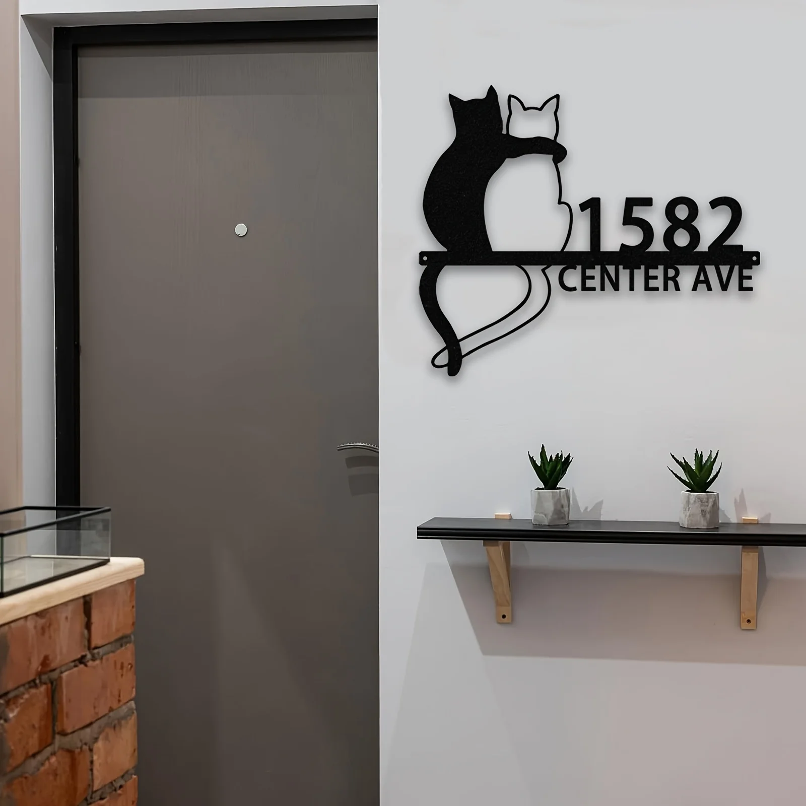 Personalized Black Cat Address Plaque, Custom House No. Street Name, Paw Print metal Door Hanger, Indoor/Outdoor Cat Lover Gift view 5