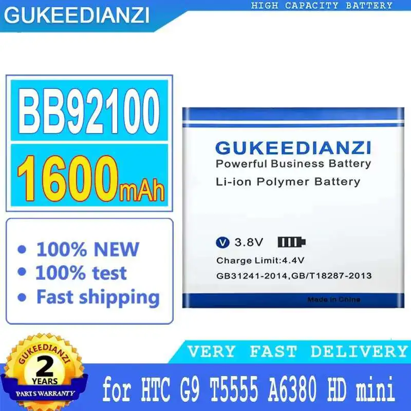 

For Htc G9 T5555 A6380 HD Mini 1600Mah BB92100 High Performance Mobile Phone Battery