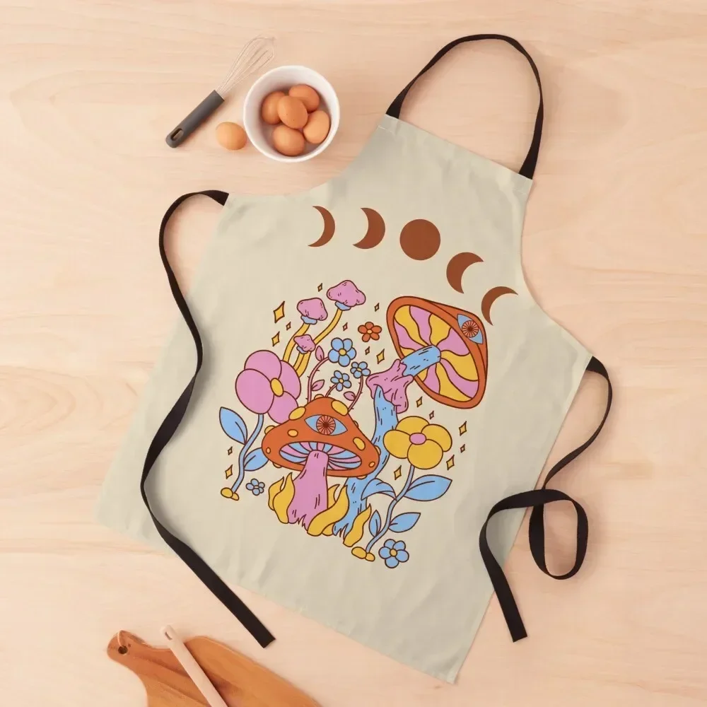 

Cottagecore Mushroom Retro Moon Phases Apron Costume Waiter Kitchen Apras Man women's work Womens Dresses Apron