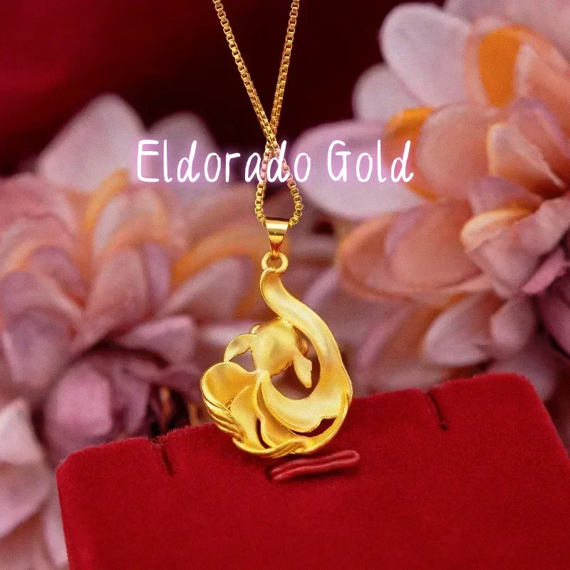 Eldorado Gold  9999 Real Gold Women's goldfish pendant, Japanese and Korean fashion gold version rich goldfish collarbone neckla