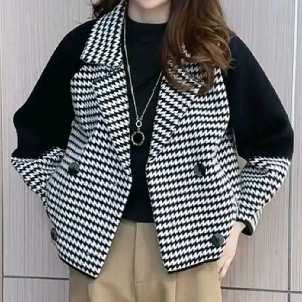 High-end mink velvet women's jacket autumn and winter new suit collar thickened outer wear knitted cardigan top female Korean