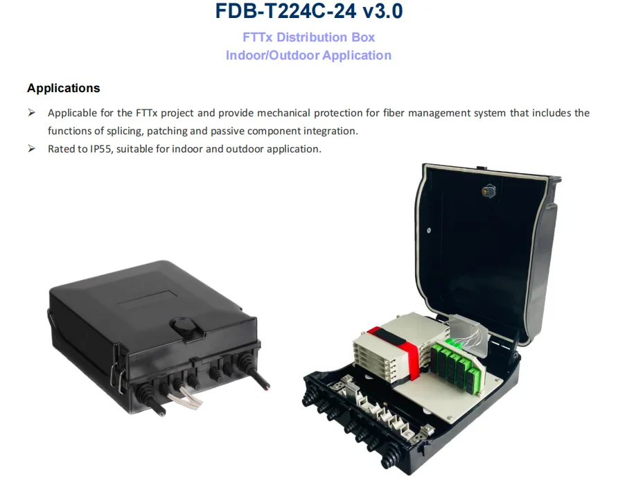 FDB-T224C 12 24 wall/pole mounted  outdoor  plastic Fiber access terminal (FAT) complete LC SC adaptors for ftth