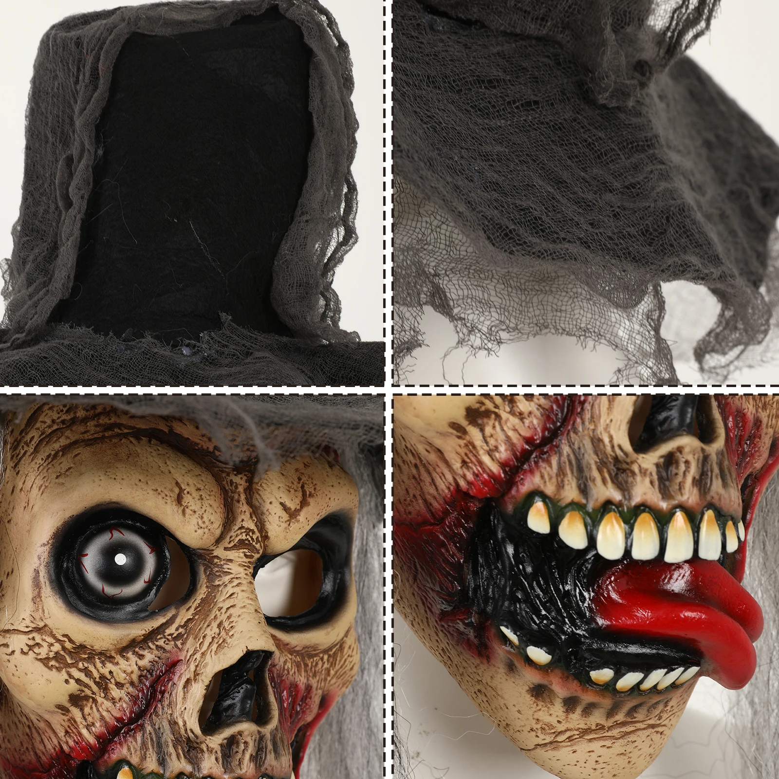 해골 마스크 할로윈 무서운 해골 유령 얼굴 한쪽 눈 라텍스 풀 페이스 마스크 소름끼치는 혀 뻗어나는 마스크 코스프레 의상 소품