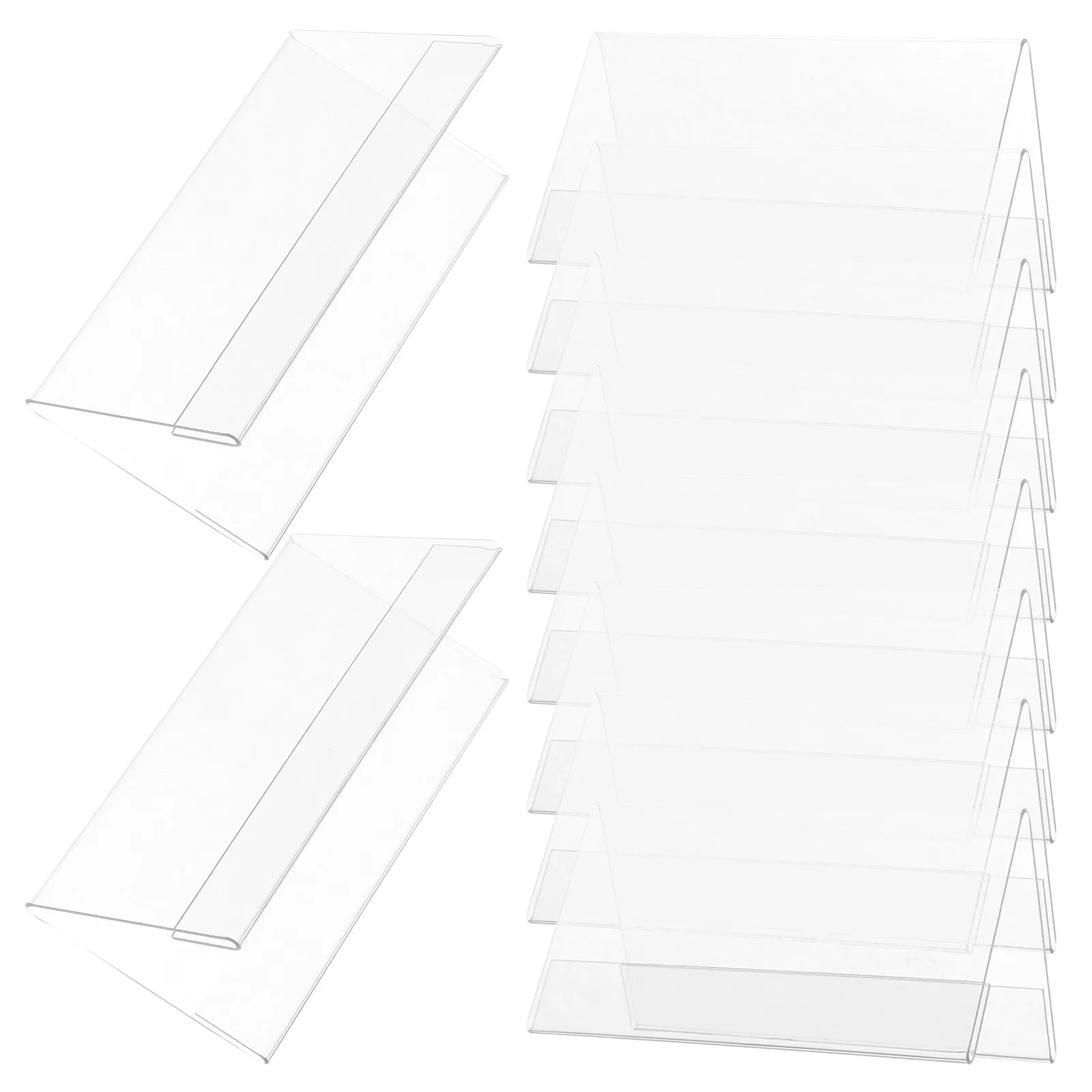 

10 шт. прозрачных V-образных именных табличек, двусторонние, из ПЭТ-материала, для конференц-залов, офисных столов, фуршетов