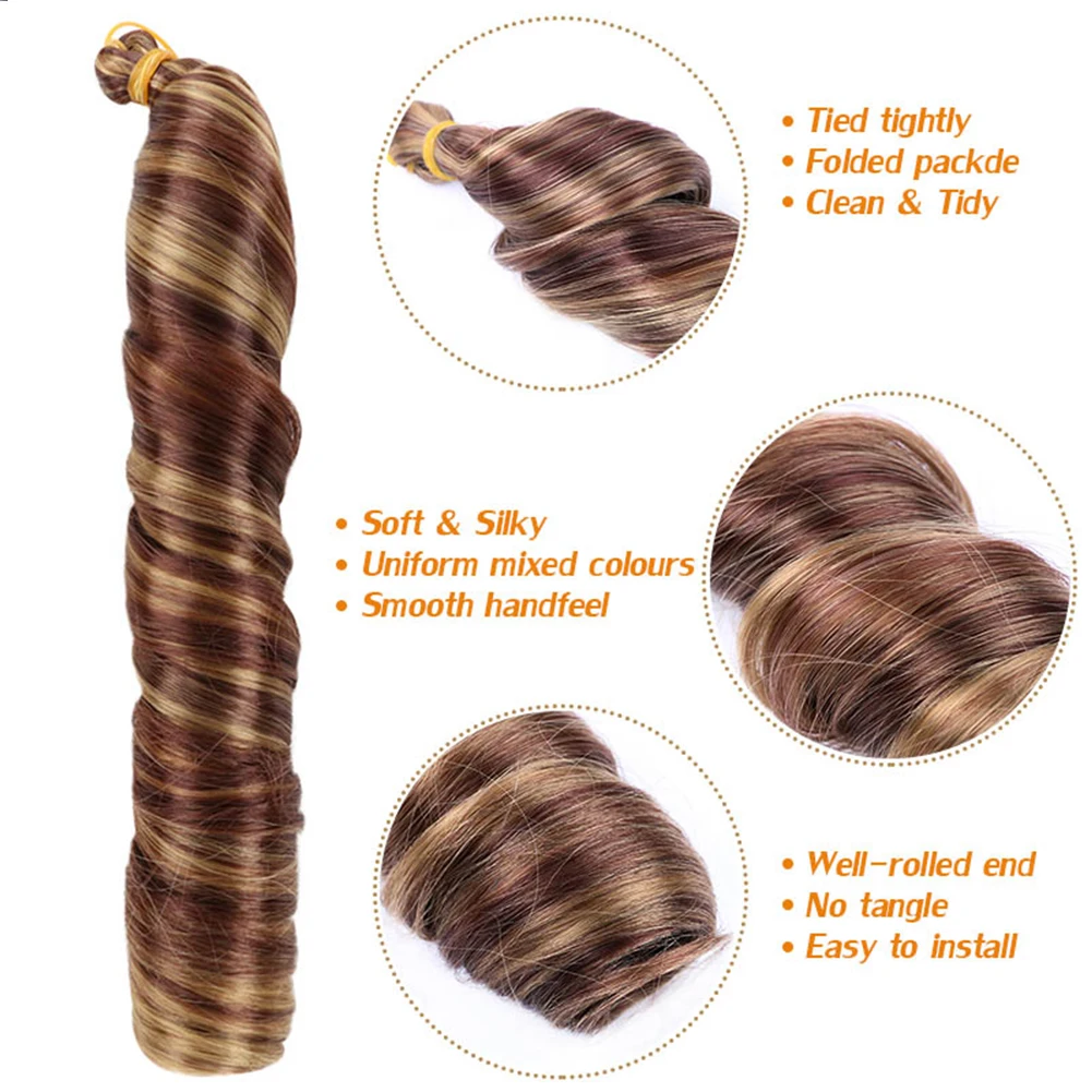 Sintético solto onda trança extensões de cabelo, espiral cachos, crochê cabelo, pré streched, massa para encaracolado final tranças, francês