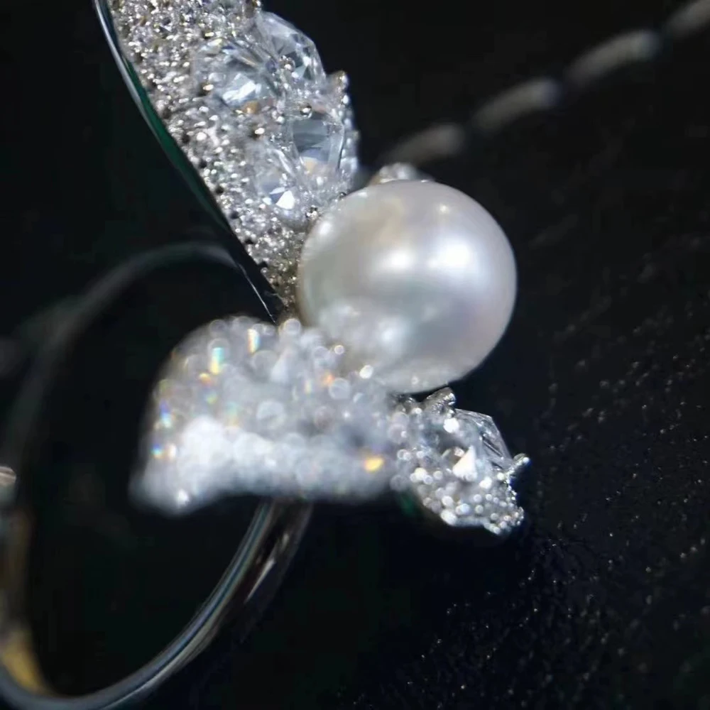 

2pcs DIY Pearl Accessories 925 Silver Pearl Ring Empty Holder, Fashionable Gold Silver Ring Holder with 7-10mm Round Beads