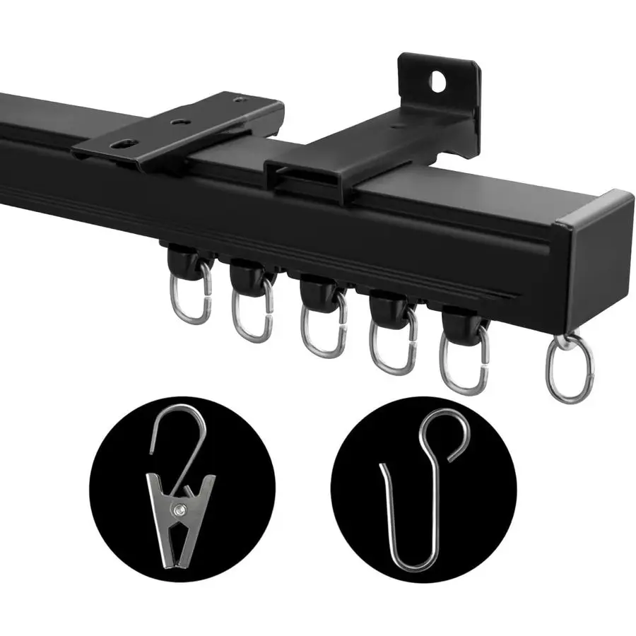 

Curtain Track, Heavy Duty Curtain Tracks System for Room Divider, Wall Mount Sliding Curtain Rail with Clip and Hooks Set for Li