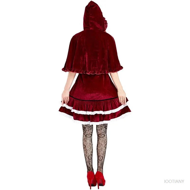 Sexy Red and White Striped Lolita Little Red Riding Hood Queen Princess Cosplay Dress Halloween Carnival Party Fairytale Fancy