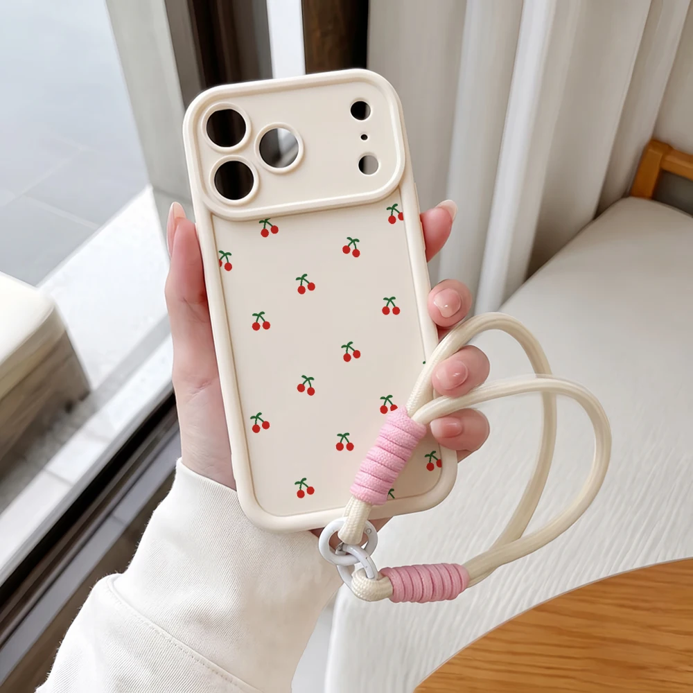 Phone Case For Samsung Galaxy Note 20 S25 S26 Plus S24 S23 FE S25 S24 Ultra A55 A56 5G Cute Little Cherry Lanyard SIlicone Cover