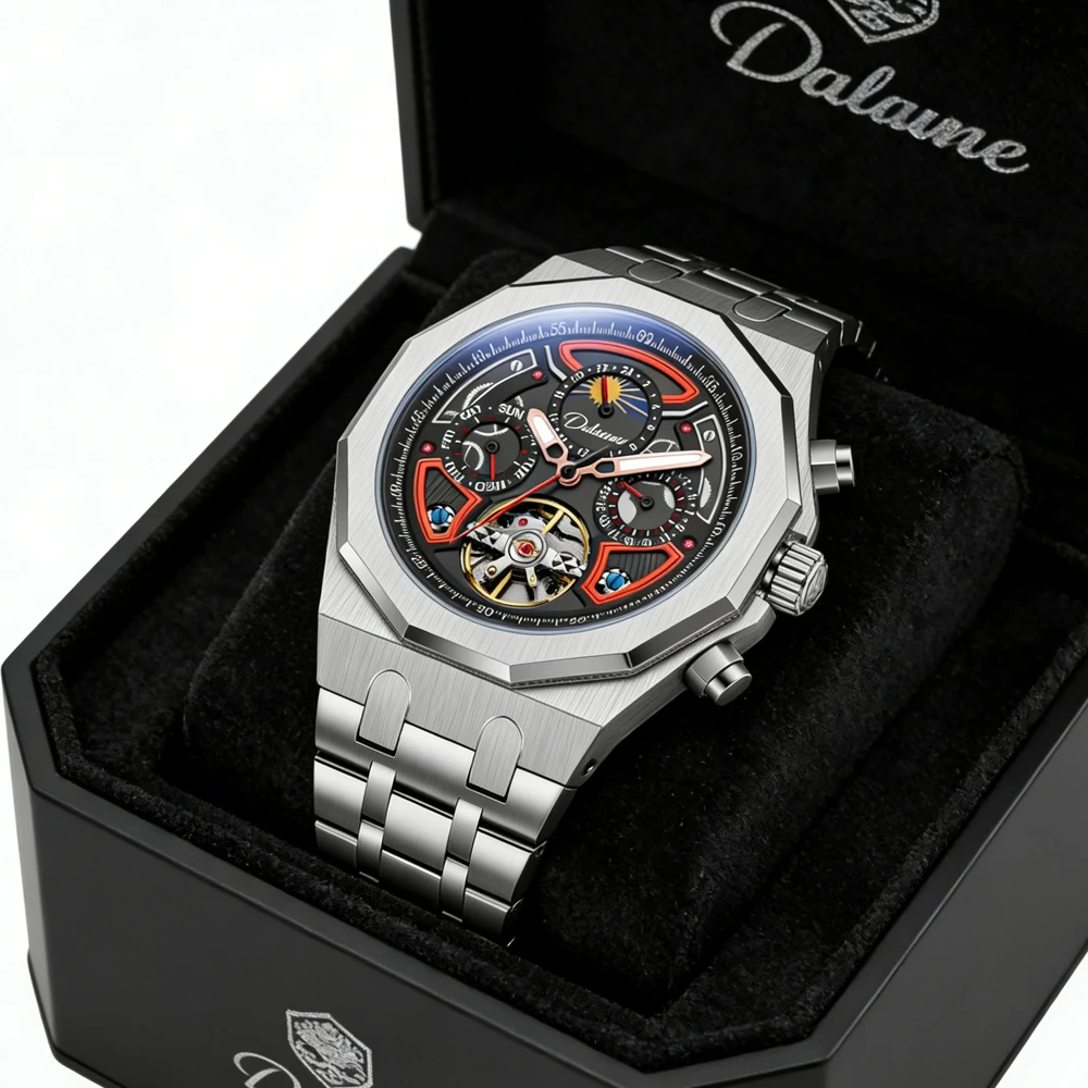 

Casual Automatic Mechanical Watch Skeleton Hollow Mens Wristwatches Stainless Steel Luminous Military Tourbillon Watches Montre