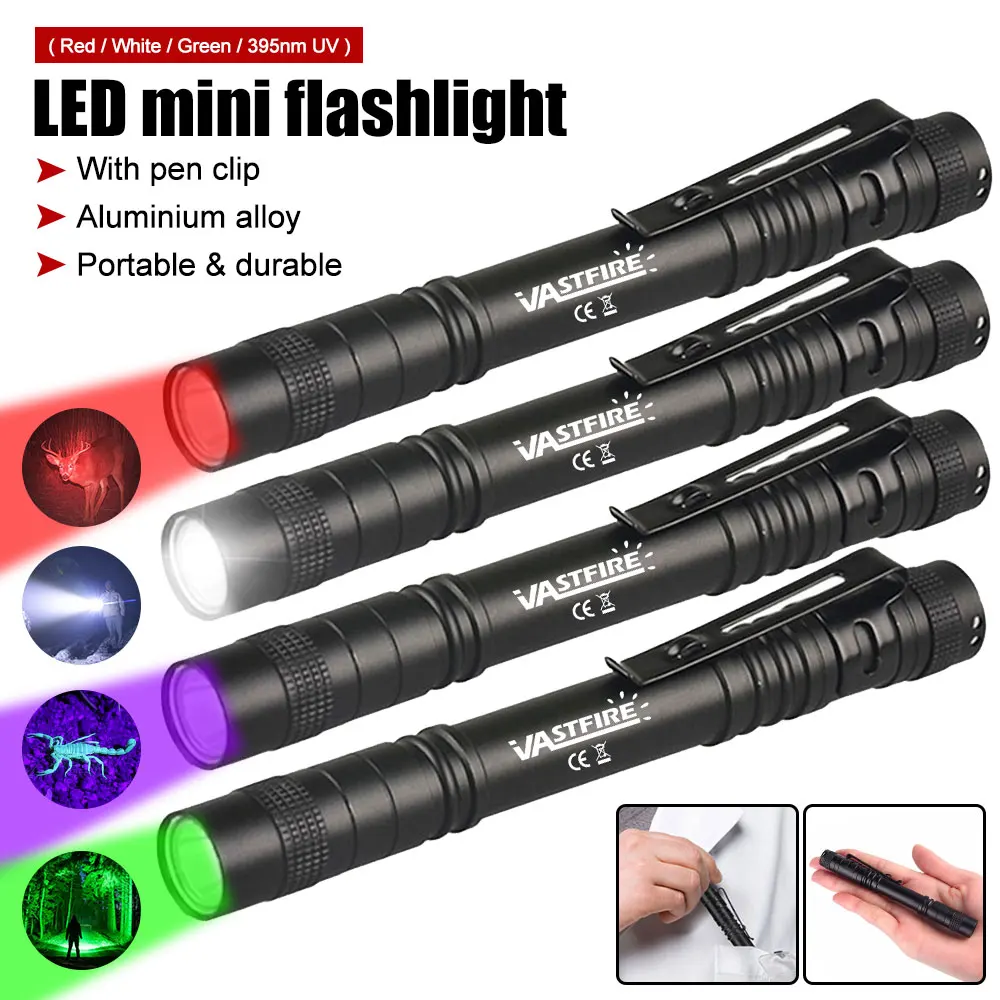 Mini-Stiftleuchte, Taschenlampe, Rot/Weiß/395 nm, Taschenlampe, Taschenlampe mit Clip, für Haustiere, Hund, Katze, Urinfleck, Erz, Gelderkennungs-Taschenlampe – Detail 2