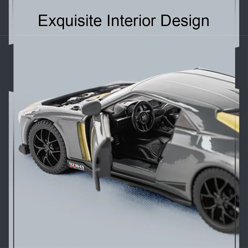 1:32 GTR50 스포츠카 모델 합금 다이캐스트 장난감 차량 문 열림 풀백 사운드 라이트 미니어처 자동차 테이블 장식