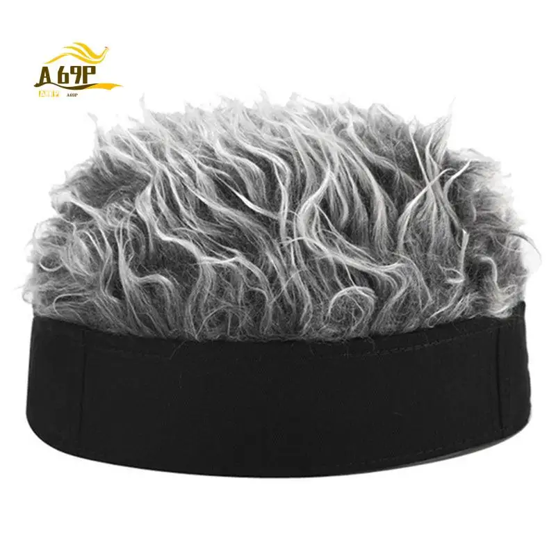 

A69P-Adult Brimless Hats Baseball Cap Women Hairy Sports Hat Knitted Wig Hat W/ Wigs Man Hip Hop Headband