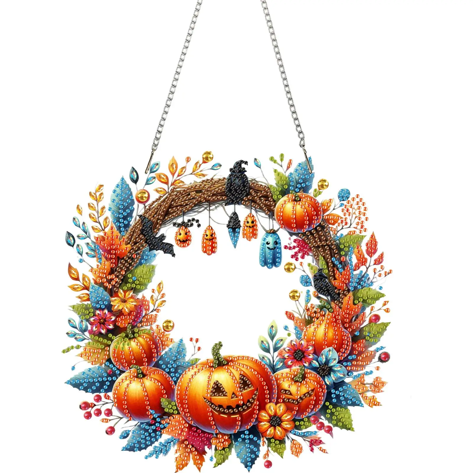 

Acrylic Pumpkin Wreath 2D Flat DIY Hanging Diamond Art Kits Wall Door Decoration