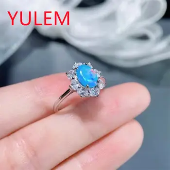 YULEM 2022 最新天然藍蛋白石戒指,925純銀,可愛貓咪造型,火彩秘密誕生石,精美禮物 10 最佳銷售 藍色蛋白石戒指 - №3
