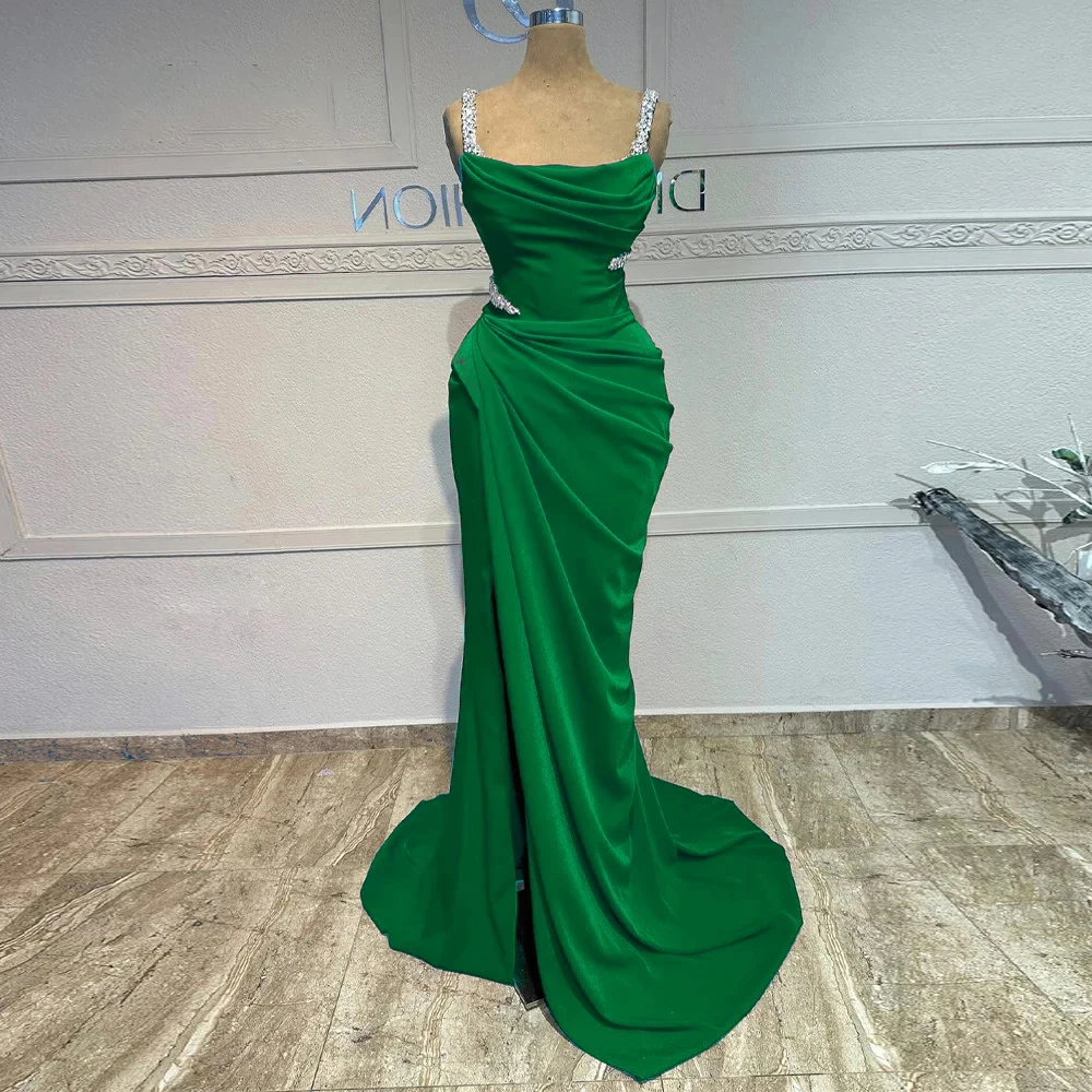 Customized Evening Dresses  Classic Formal Intricate Jersey Ruched Pleat Straight Spaghetti strap Long Dresses High quality