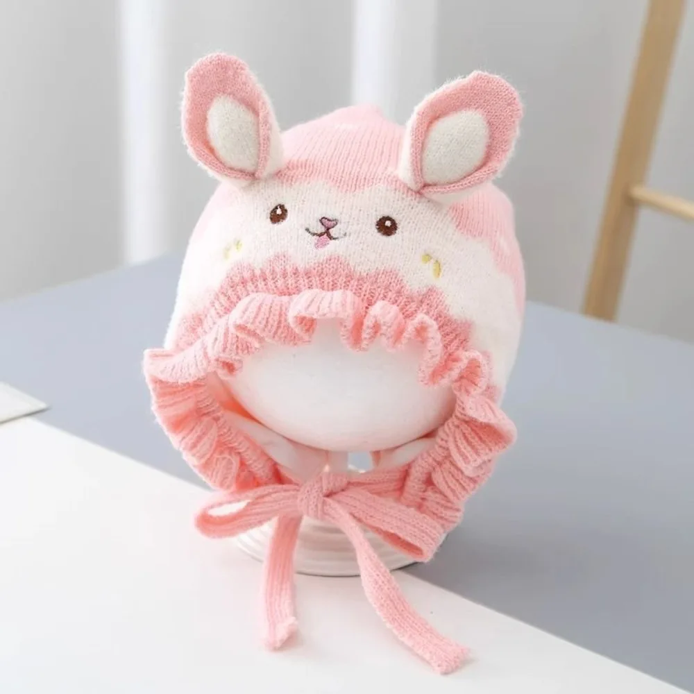 

Fashion Rabbit Ear Baby Knitted Hat Solid Color Soft Infant Beanie Hats Warm Wool Pullover Cap Ear Protection