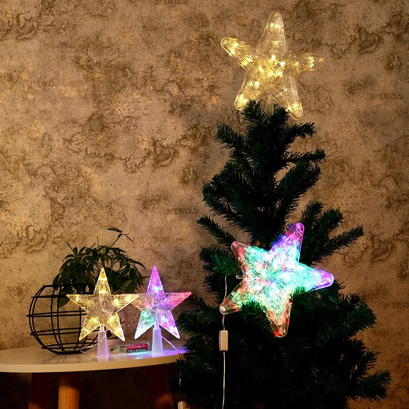 LED Pentagram Light Christmas Tree Top LED Light 2024 Christmas Luminous Transparent Decorative Light Line Length 15cm/23cm