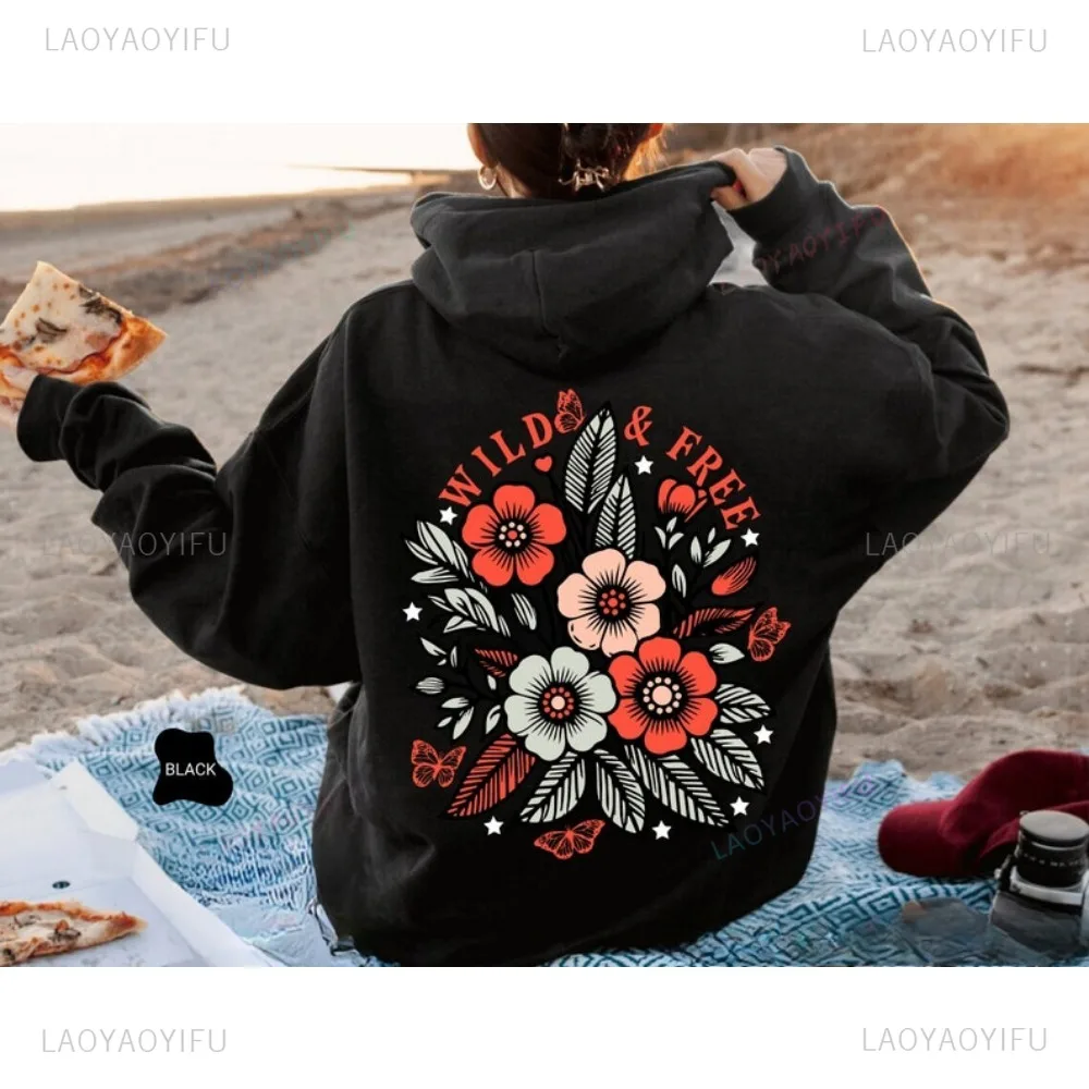 Wild and Free Hoodie 2026 Women's Boho Style Autumn/Winter Warm Sweatshirt Nature Lover Unisex Hoodie Floral Jumper Clothing